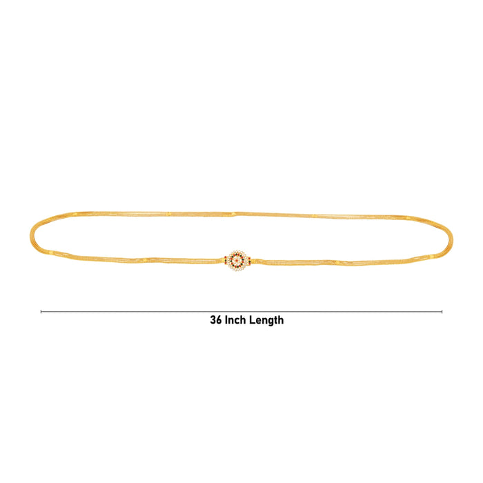 Mugappu Chain - 36 Inches | 3 Line Mogappu Chain/ Gold Polish With Multicolour Stone Artificial Jewellery for Women - Ethnic Wear Accessories