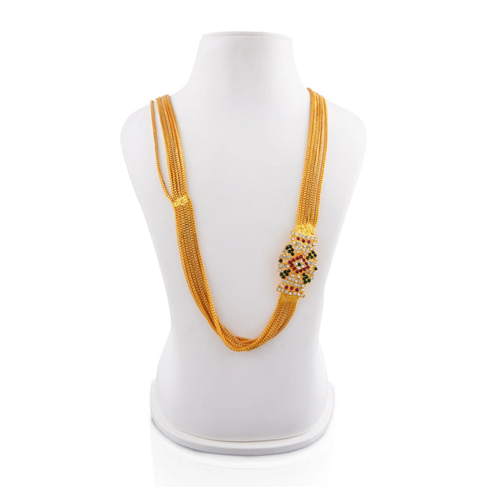 Mugappu Chain - 18 Inches | 6 Line Mogappu Chain/ Gold Polish With Multicolour Stone Artificial Jewellery for Women - Ethnic Wear Accessories