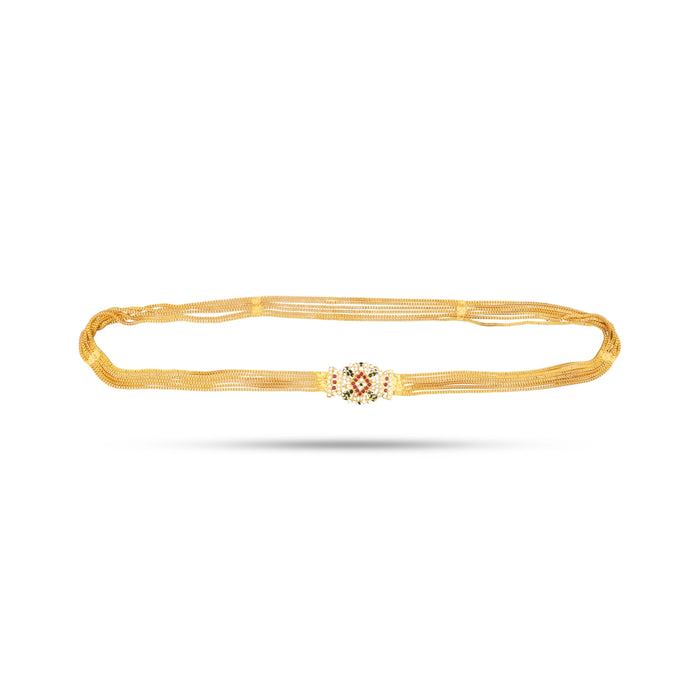 Mugappu Chain - 18 Inches | 6 Line Mogappu Chain/ Gold Polish With Multicolour Stone Artificial Jewellery for Women - Ethnic Wear Accessories