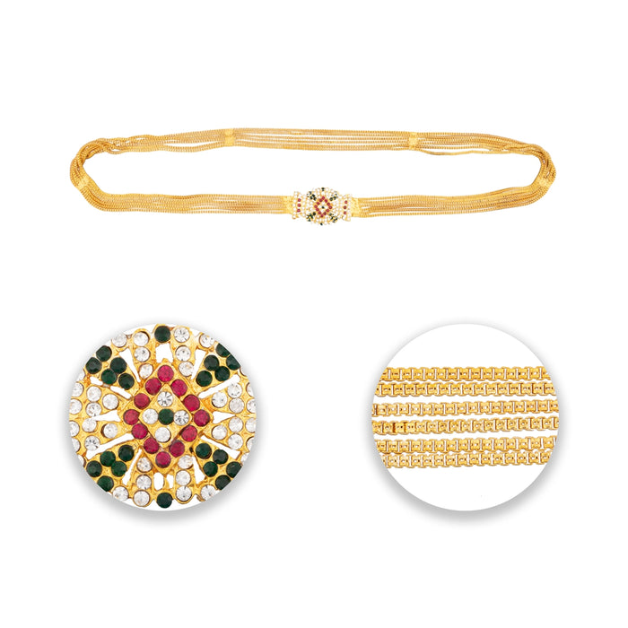 Mugappu Chain - 18 Inches | 6 Line Mogappu Chain/ Gold Polish With Multicolour Stone Artificial Jewellery for Women - Ethnic Wear Accessories