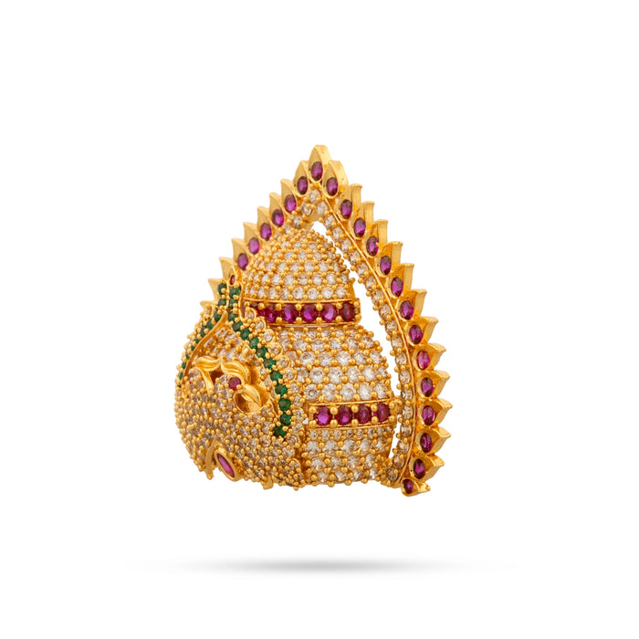 Half Crown With Arch - 2.5 x 2.75 Inches | Multicolour Stone Kireedam/ Stone Kiridam for Deity - Head & Face Accessories