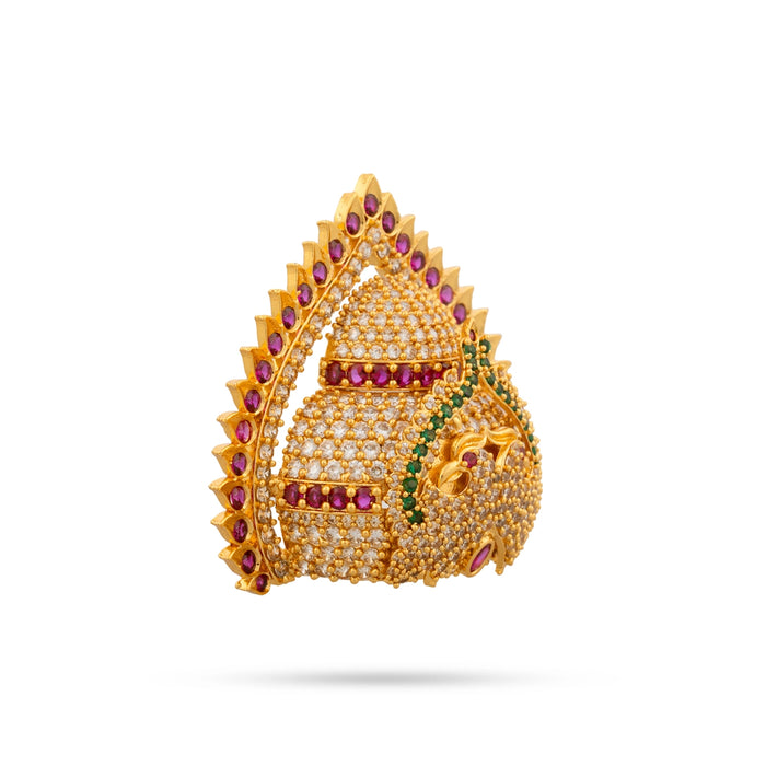 Half Crown With Arch - 2.5 x 2.75 Inches | Multicolour Stone Kireedam/ Stone Kiridam for Deity - Head & Face Accessories