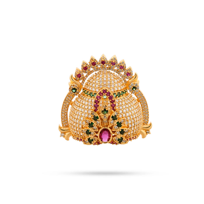 Half Crown With Arch - 2 x 2.25 Inches | Multicolour Stone Kiridam/ Stone Kireedam for Deity - Head & Face Accessories