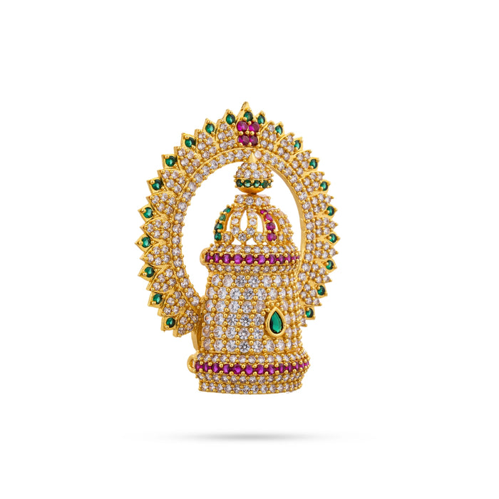 Half Crown With Arch - 3 x 3 Inches | Multicolour Stone Perumal Kiridam/ Stone Kireedam/ Stone Mukut for Deity - Head & Face Accessories