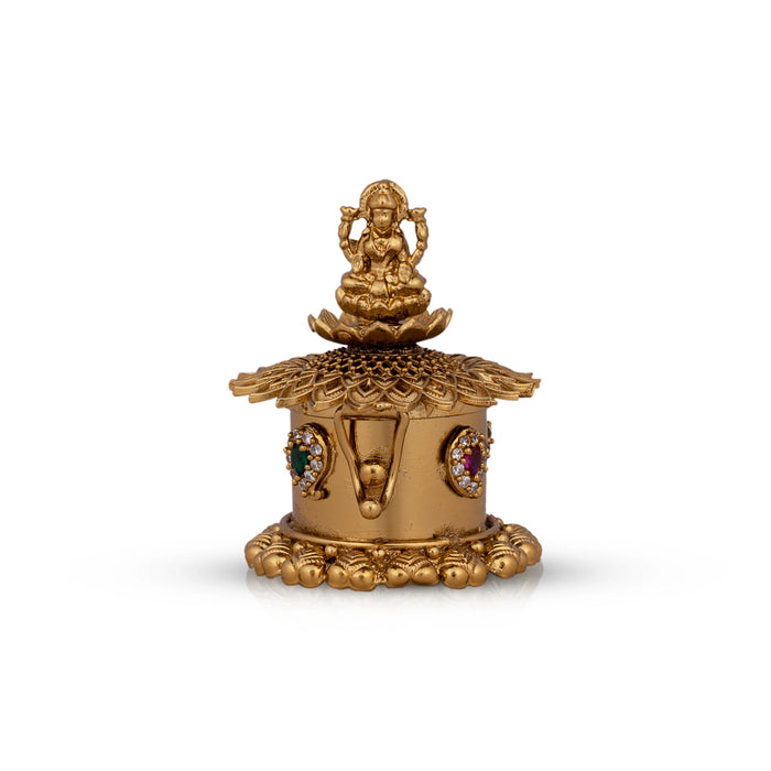 Kumkum Box - 2 x 1.5 Inches | Metal Kumkum Bharani/ Antique Polish & Stone Design Sindoor Pot for Women &Pooja - Sindoor Box