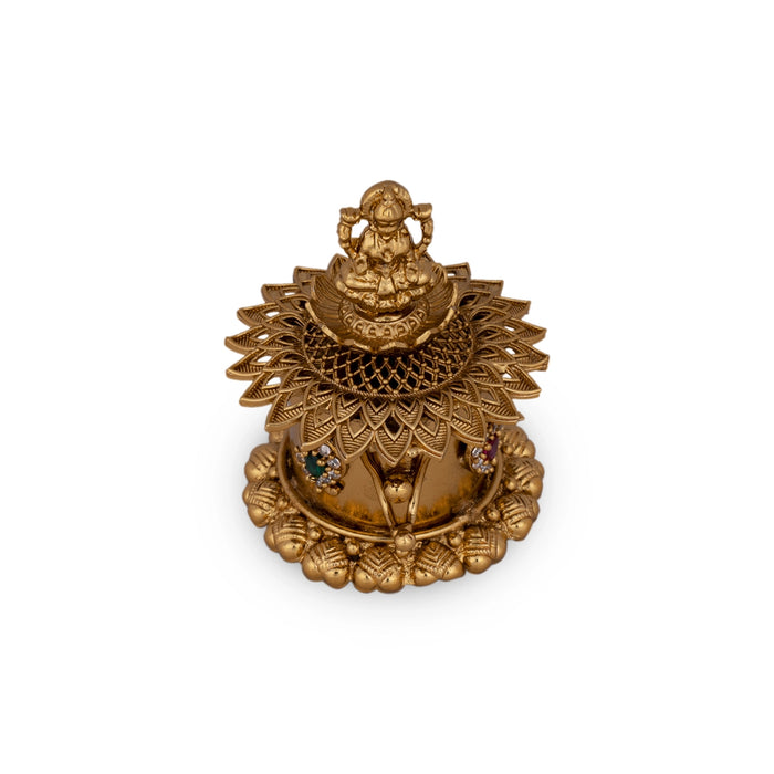 Kumkum Box - 2 x 1.5 Inches | Metal Kumkum Bharani/ Antique Polish & Stone Design Sindoor Pot for Women &Pooja - Sindoor Box