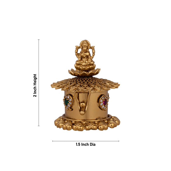 Kumkum Box - 2 x 1.5 Inches | Metal Kumkum Bharani/ Antique Polish & Stone Design Sindoor Pot for Women &Pooja - Sindoor Box