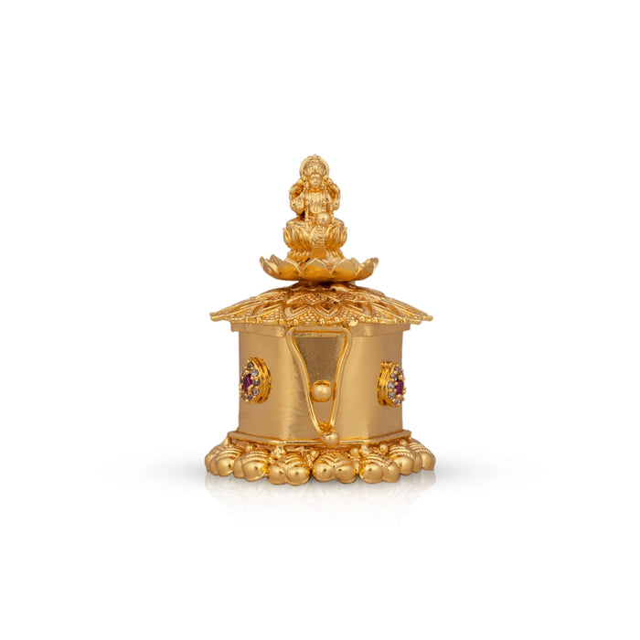 Kumkum Box - 2 x 1.5 Inches | Metal Kumkum Bharani/ Gold Polish & Stone Design Sindoor Pot for Women & Pooja - Sindoor Box