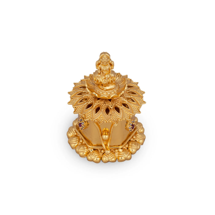 Kumkum Box - 2 x 1.5 Inches | Metal Kumkum Bharani/ Gold Polish & Stone Design Sindoor Pot for Women & Pooja - Sindoor Box