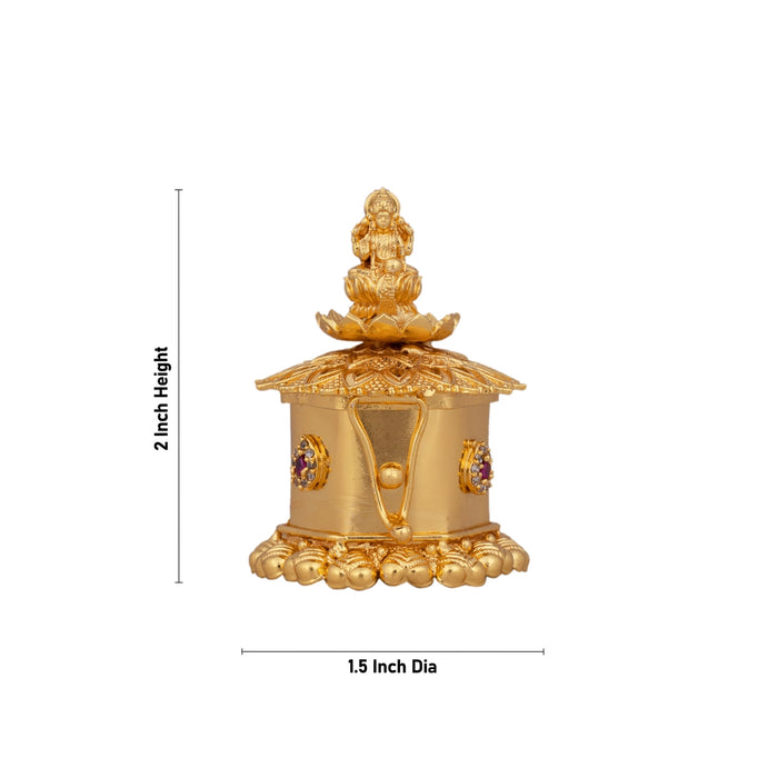 Kumkum Box - 2 x 1.5 Inches | Metal Kumkum Bharani/ Gold Polish & Stone Design Sindoor Pot for Women & Pooja - Sindoor Box