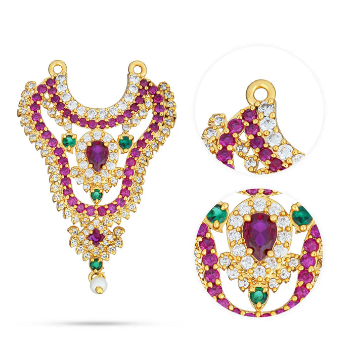 Stone Haram - 2 Inches | Multicolour AD Stone Jewellery/ 2 Line Artificial Jewelry/ Stone Necklace for Deity - Neck & Body Accessories