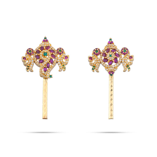 Balaji Shankh Chakra Pair - 1.75 x 1 Inches | Multicolour AD Stone Shankha Chakra/ Shankh And Chakra for Deity - Deity Accessories