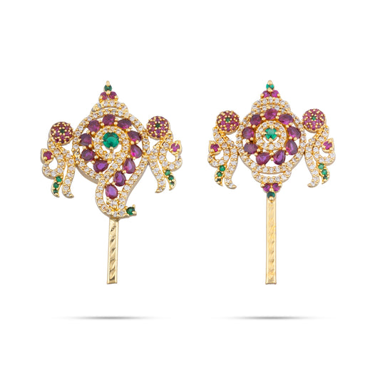 Balaji Shankh Chakra Pair - 1.75 x 1 Inches | Multicolour AD Stone Shankha Chakra/Artificial Jewelry for Deity - Deity Accessories