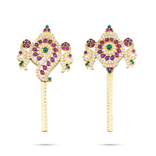 Shankh Chakra Pair - 3.25 x 1.5 Inches | Multicolour AD Stone Shankha Chakra/Artificial Jewelry for Deity - Deity Accessories