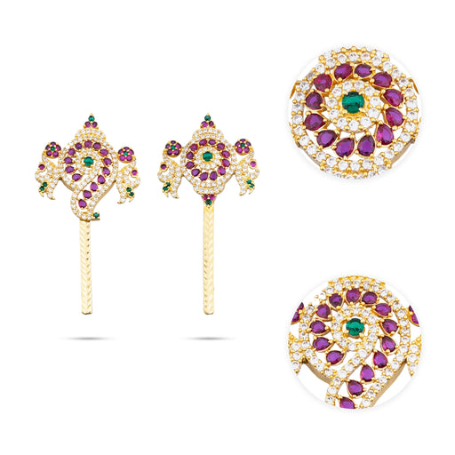 Shankh Chakra Pair - 3.25 x 1.5 Inches | Multicolour AD Stone Shankha Chakra/Artificial Jewelry for Deity - Deity Accessories