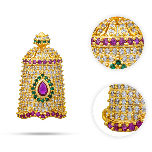 Balaji Half Stone Crown - 1.25 X 0.75 Inches | Multicolour AD Stone Kireedam/ Kiridam/ Mukut For Deity Decor - Head & Face Accessories