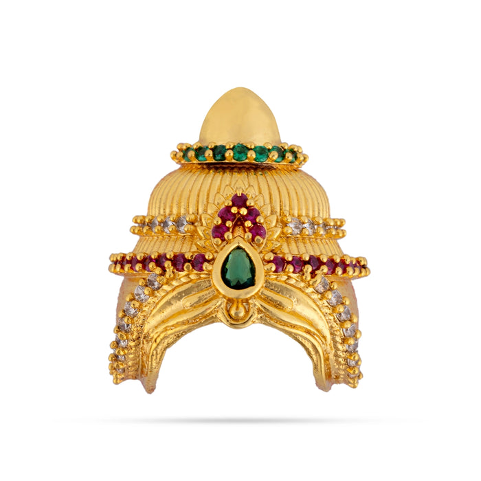 Half Crown - 1.5 x 1.25 Inches | Gold Polish Half Kireedam/ Multicolour Stone Kiridam/ Mukut for Deity Decor