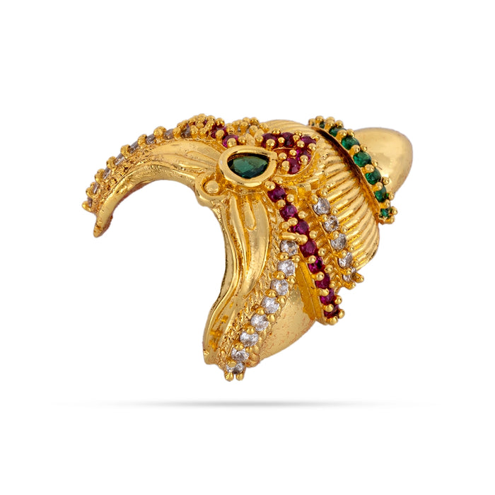 Half Crown - 1.5 x 1.25 Inches | Gold Polish Half Kireedam/ Multicolour Stone Kiridam/ Mukut for Deity Decor