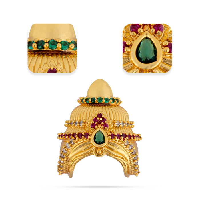 Half Crown - 1.5 x 1.25 Inches | Gold Polish Half Kireedam/ Multicolour Stone Kiridam/ Mukut for Deity Decor