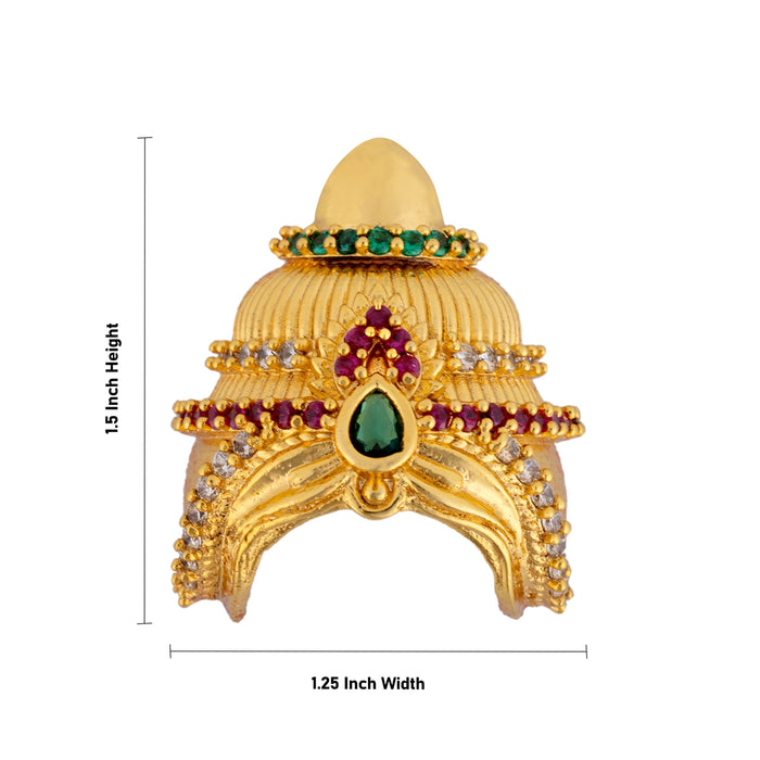 Half Crown - 1.5 x 1.25 Inches | Gold Polish Half Kireedam/ Multicolour Stone Kiridam/ Mukut for Deity Decor