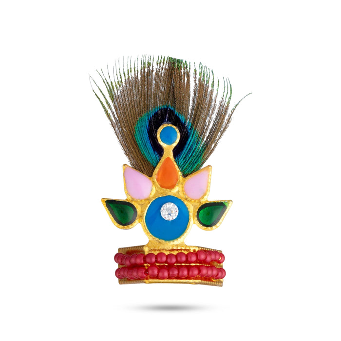 Mala Mukut Set - 2 Inches | Deity Ornament Set / Beaded Necklace & Earrings for Krishna Idol