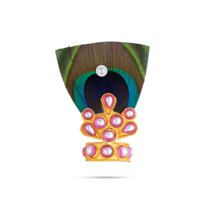 Mala Mukut Set - 2 Inches | Elegant Krishna deity jewellery Set/ Kireedam, Necklace & Earrings for Temple Decor