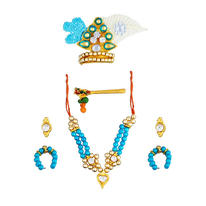 Mala Mukut Set - 2 Inches | God Idol Jewelry Set/ Mukut, Mala & Earrings for Krishna Decoration