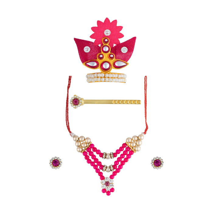 Mala Mukut Set - 1.5 Inches | Crown with Beaded Necklace/ Deity jewellery/ God Ornament for Pooja