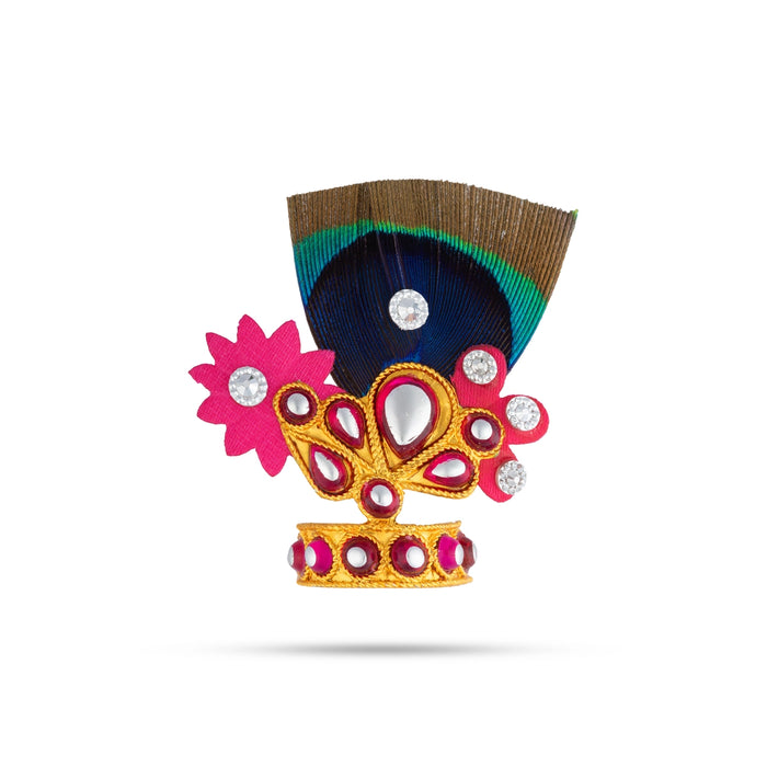 Mala Mukut Set - 2 Inches | Decorative Peacock Feather Crown & Mala/ Jewellery Set for Krishna Idol
