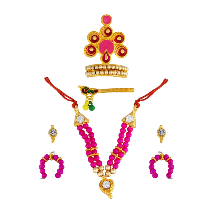 Mala Mukut Set - 2 Inches | Traditional Krishna Idol Ornament Set/ Decorative Crown & Necklace