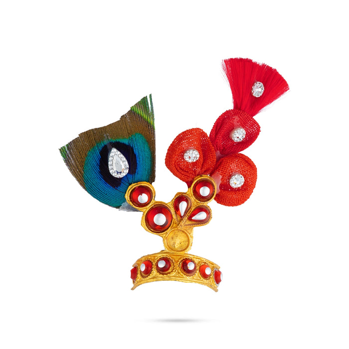 Mala Mukut Set - 2 Inches | Decorative Krishna Crown with Necklace & Ear Studs for Deity Adornment