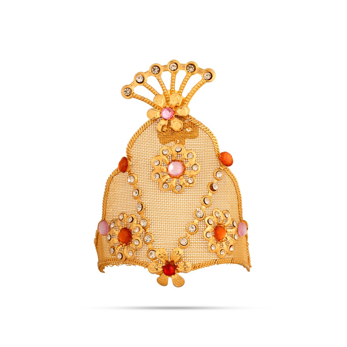 Imitation Mukut - 3.75 x 2.5 Inches | Decorative Jali Pattern Floral Crown/ God Kiritam for Temple Decoration