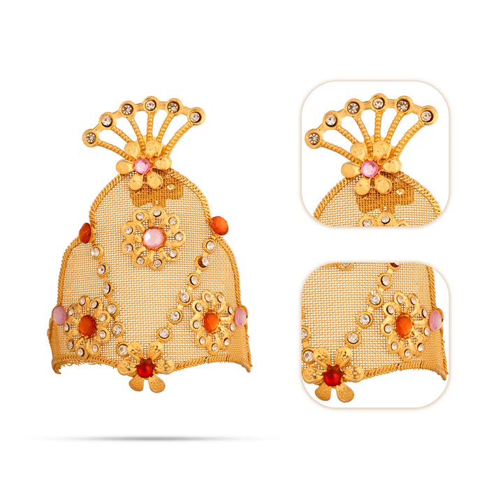 Imitation Mukut - 3.75 x 2.5 Inches | Decorative Jali Pattern Floral Crown/ God Kiritam for Temple Decoration