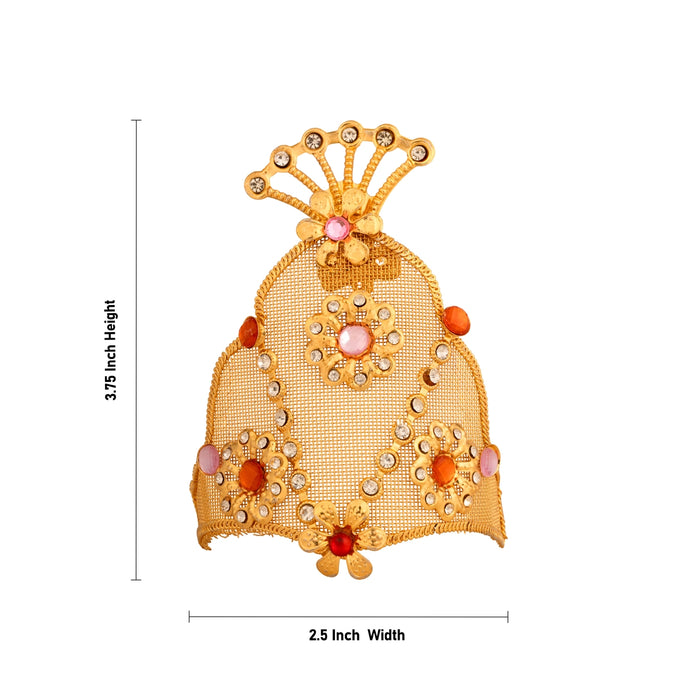 Imitation Mukut - 3.75 x 2.5 Inches | Decorative Jali Pattern Floral Crown/ God Kiritam for Temple Decoration