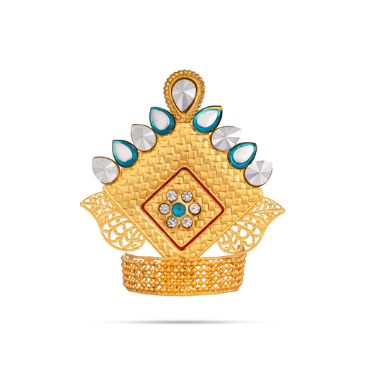 Imitation God Mukut - 4 x 3.5 Inches | Traditional Idol Crown / Decorative Stone Studded Crown for Deity - Head & Face Accessories