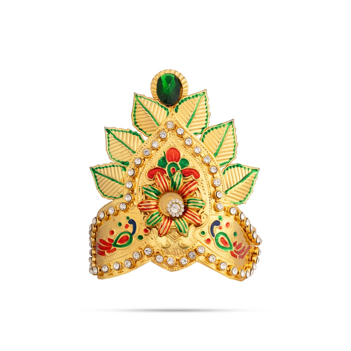 Leaf Design Imitation Mukut - 4.5 x 3.5 Inches | Stone Work God Crown / Decorative Idol Alankaram for Worship