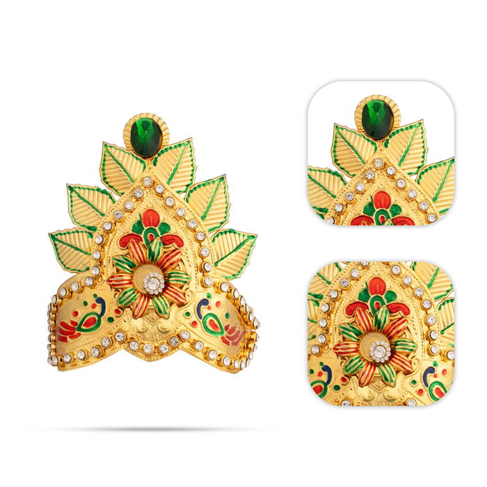 Leaf Design Imitation Mukut - 4.5 x 3.5 Inches | Stone Work God Crown / Decorative Idol Alankaram for Worship