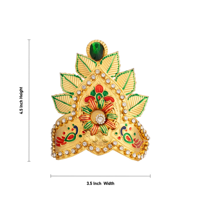Leaf Design Imitation Mukut - 4.5 x 3.5 Inches | Stone Work God Crown / Decorative Idol Alankaram for Worship