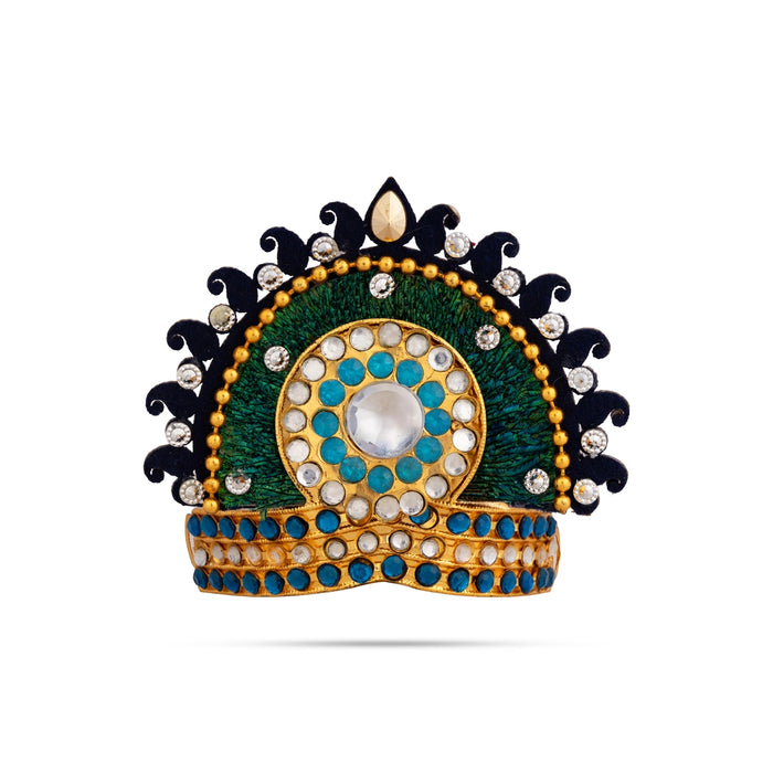 Kiritam - 3.5 x 3 Inches | Decorative Peacock Feather Design Mukut/ Elegant Crown for Deity Decor