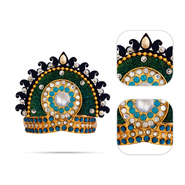Kiritam - 3.5 x 3 Inches | Decorative Peacock Feather Design Mukut/ Elegant Crown for Deity Decor