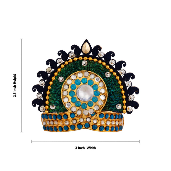 Kiritam - 3.5 x 3 Inches | Decorative Peacock Feather Design Mukut/ Elegant Crown for Deity Decor