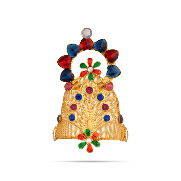 Imitation Mukut - 4 x 2 Inches | Fancy Multicolour Peacock Crown/ Stone Work Kiritam for Deity Decoration