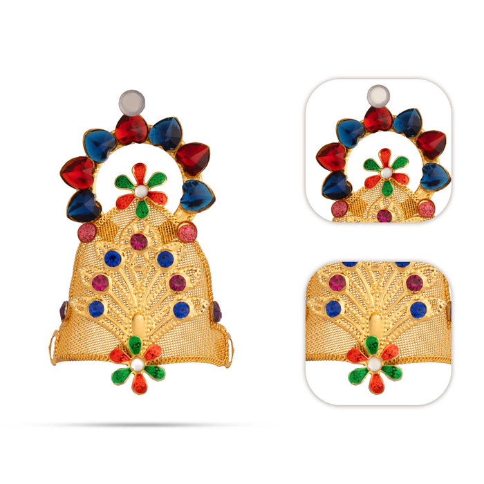 Imitation Mukut - 4 x 2 Inches | Fancy Multicolour Peacock Crown/ Stone Work Kiritam for Deity Decoration