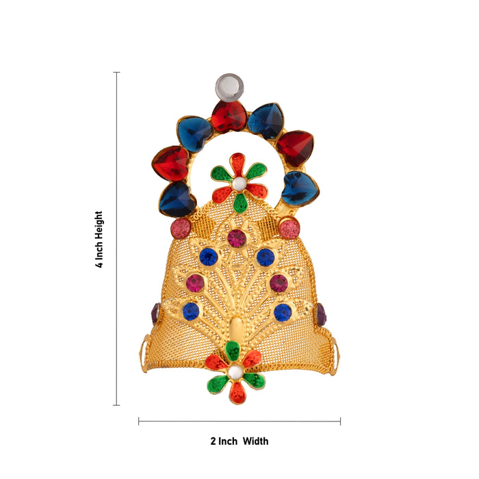 Imitation Mukut - 4 x 2 Inches | Fancy Multicolour Peacock Crown/ Stone Work Kiritam for Deity Decoration