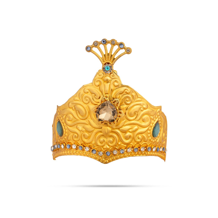 Imitation Mukut - 4.5 x 4.5 Inches | Decorative Gold Finish Stone Mukut/ God Crown/ Deity Kireetam for Pooja
