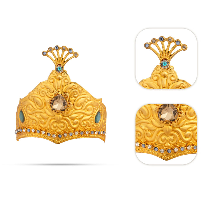 Imitation Mukut - 4.5 x 4.5 Inches | Decorative Gold Finish Stone Mukut/ God Crown/ Deity Kireetam for Pooja