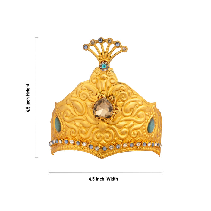 Imitation Mukut - 4.5 x 4.5 Inches | Decorative Gold Finish Stone Mukut/ God Crown/ Deity Kireetam for Pooja