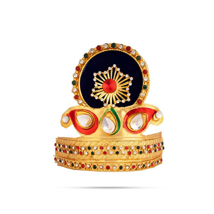 Imitation Crown - 4.5 x 3.5 Inches | Gold Finish Deity Crown with Stone / Decorative God Mukut for Pooja