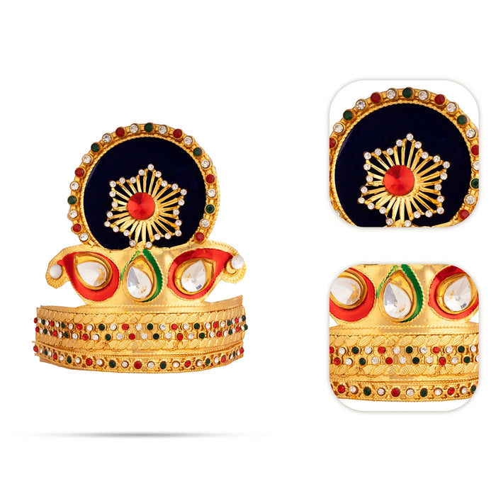Imitation Crown - 4.5 x 3.5 Inches | Gold Finish Deity Crown with Stone / Decorative God Mukut for Pooja