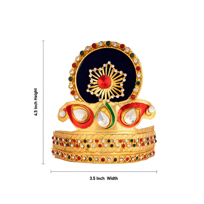 Imitation Crown - 4.5 x 3.5 Inches | Gold Finish Deity Crown with Stone / Decorative God Mukut for Pooja